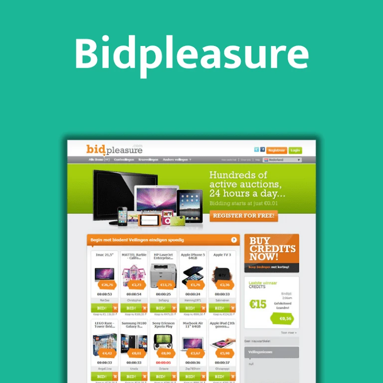 Bidpleasure webbplats ur YourWebs referensarkiv