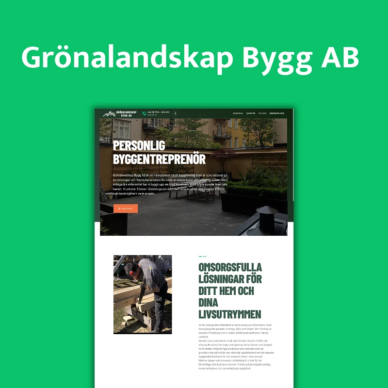 Grönalandskap Bygg AB:s webbplats ur YourWebs referensarkiv